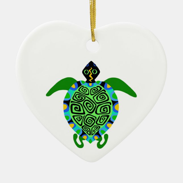Vildlevande - Sea TURTLE - Marine-Aquatic - Heart Julgransprydnad Keramik (Framsidan)