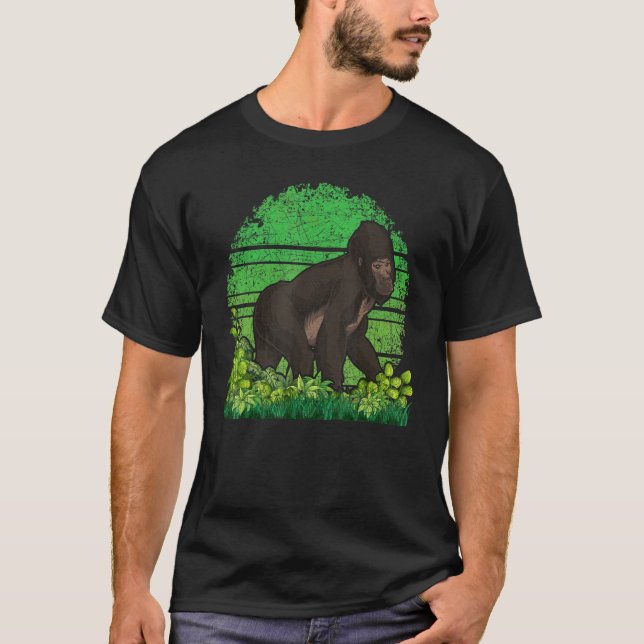 Vildlife Animal Monkey Rainforest Ape Retro Gori T Shirt (Framsida)