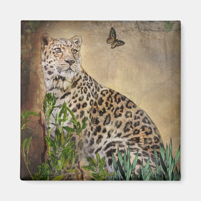 Vildlife Leopard Photograph Butterfly Warm Tones Magnet (Framsidan)