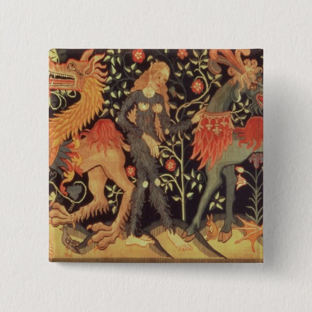 Vildmanar och djur, tapestry, 15th århundrade knapp (Framsida)
