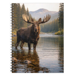 Vildmark Älg Skog Flod Scen Anteckningsbok