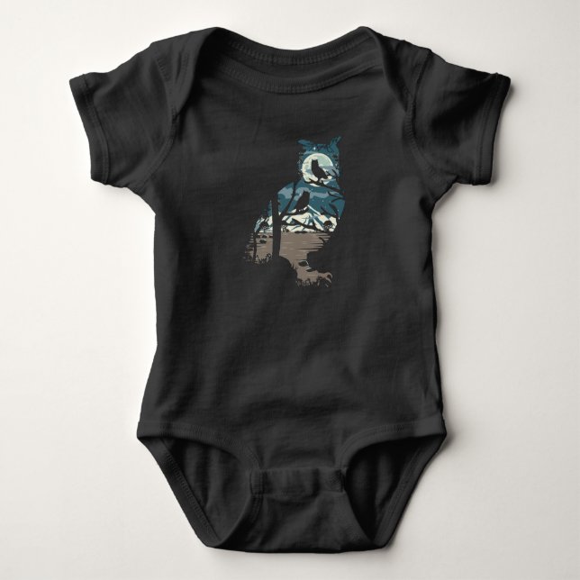 Vildmark Natur Fullmåne Ugglor Fåglar T Shirt (Framsida)