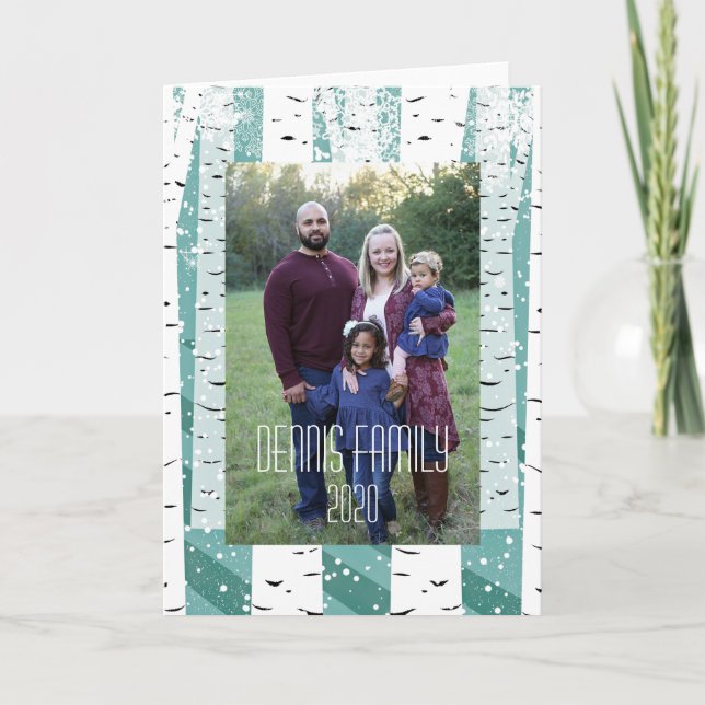 Vildmarken Birch träd, vintersnöflingor, strimlad Kort (Framsida)