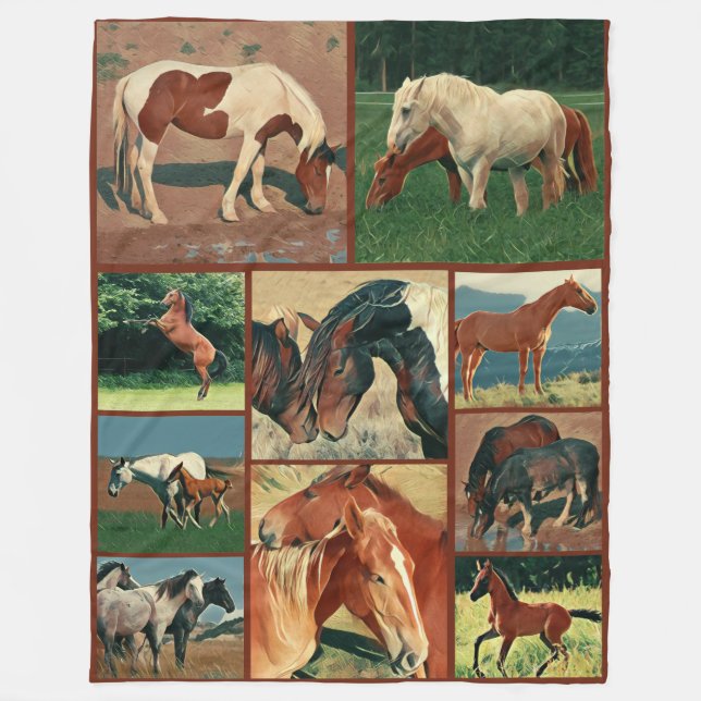 VildMustangsCollage Fleecefilt (Framsidan)