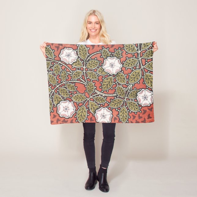 Vildros konstnärlig illustration Blomma Vintage Fleecefilt (På plats)