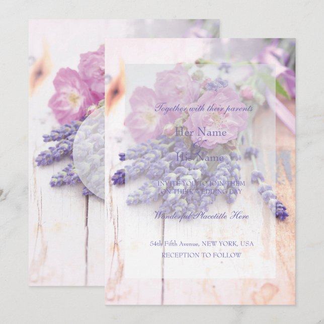 Vildros & Lavendel Sommarblomma Bröllop Inbjudningar (Fram/baksida)