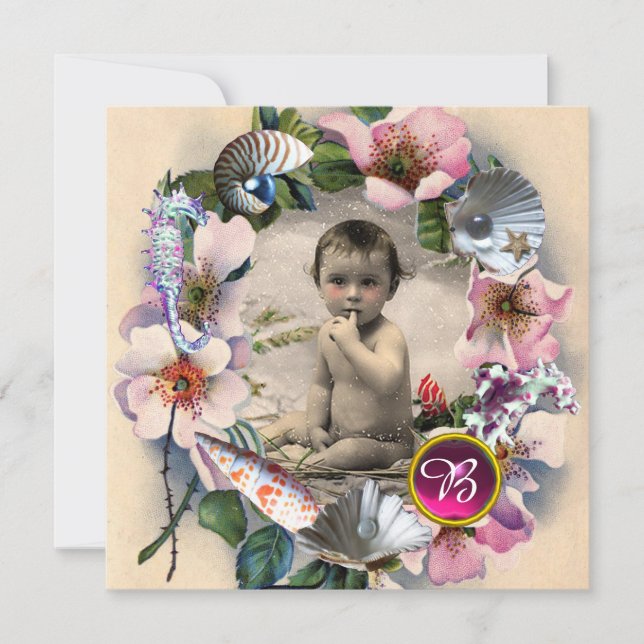 VILDROSA ,HAVSSKAL BABYSHOWER FOTOMALL INBJUDNINGAR (Framsida)