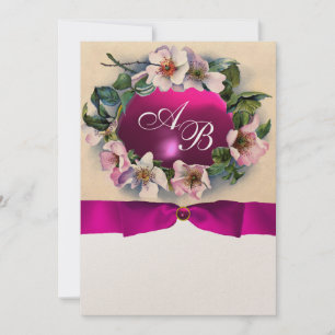 VILDROSA MED ROSA BAND ,MONOGRAM Guld Metall Inbjudningar