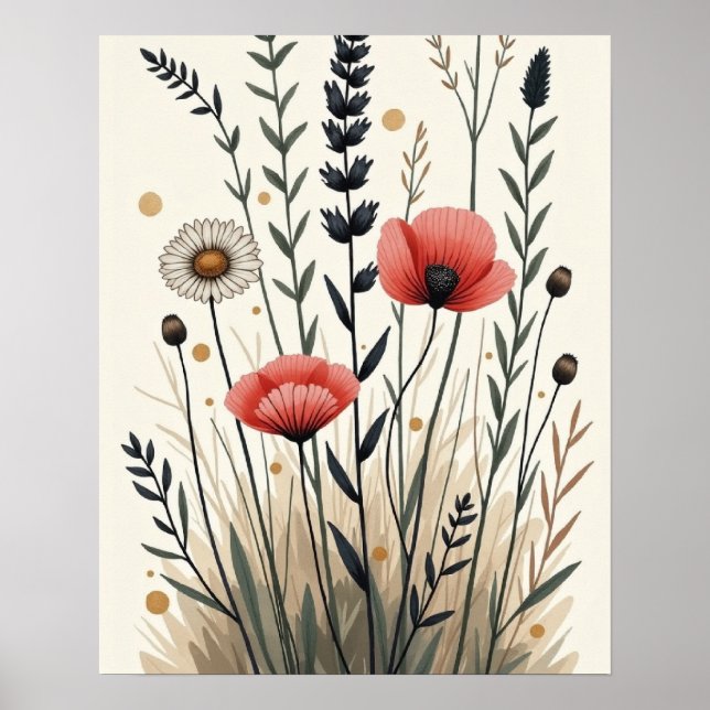 Vildsamlad Harmoni – Boho Botanisk Linje Konst Poster (Framsidan)