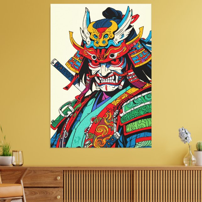 Vildsamurajkrigare – Färgrik japansk bushido Canvastryck (Insitu (Vardagsrum))