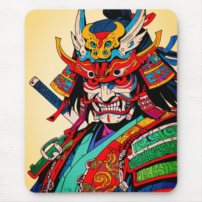 Vildsamurajkrigare – Färgrik japansk bushido Musmatta (Framsidan)