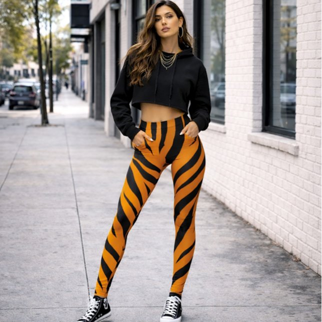 Vildsida Tigertryck Orange Svart Halloween Leggings (Skapare uppladdad)