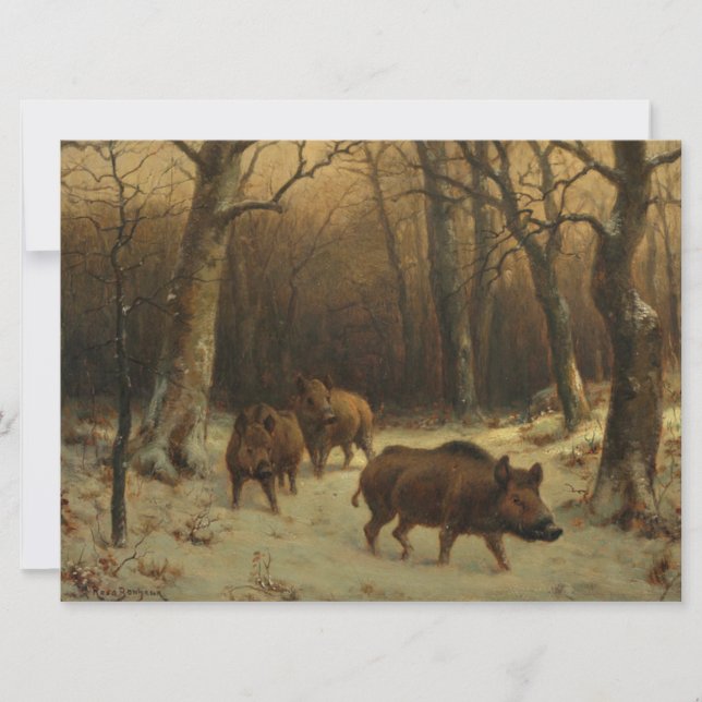Vildsvin i snön (av Rosa Bonheur) Kort (Framsida)