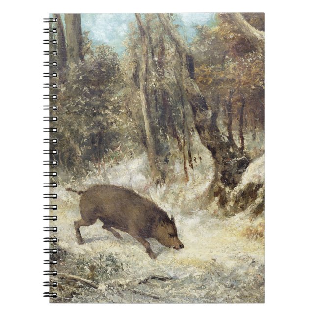 Vildsvin i snön som undertecknas som Courbet Anteckningsbok Med Spiral (Framsidan)