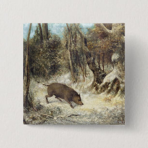 Vildsvin i snön som undertecknas som Courbet Knapp