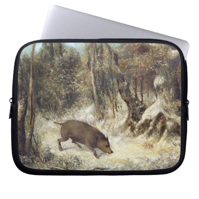Vildsvin i snön som undertecknas som Courbet Laptop Sleeve (Framsidan)