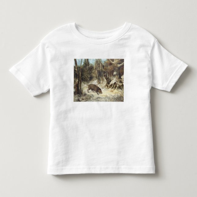 Vildsvin i snön som undertecknas som Courbet T-shirt (Framsida)