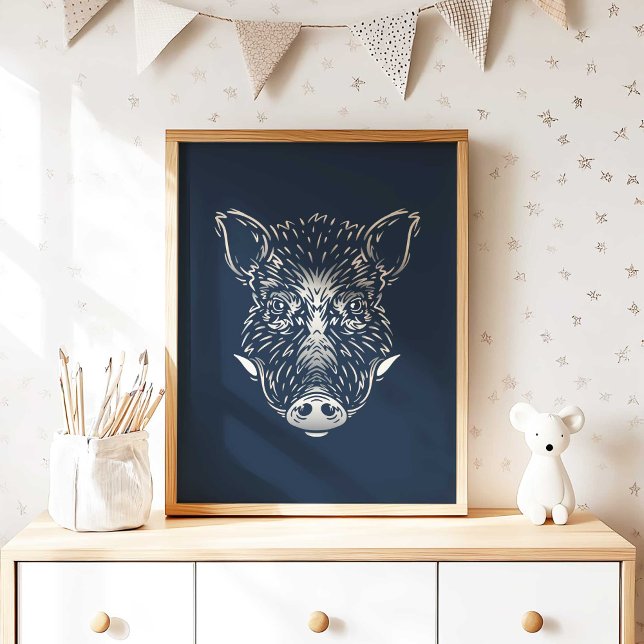 Vildsvin | Skogs djur Vildsvin Väggtryck Poster (Woodland Wild Boar Nursery Wall Art Print by TinkPrints.)