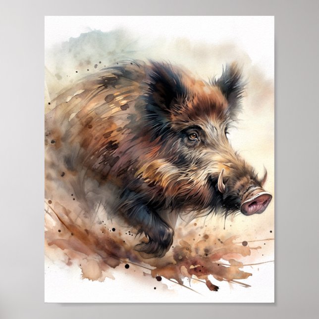 Vildsvinsakvarellaffisch – Wildlife Art Print Poster (Framsidan)