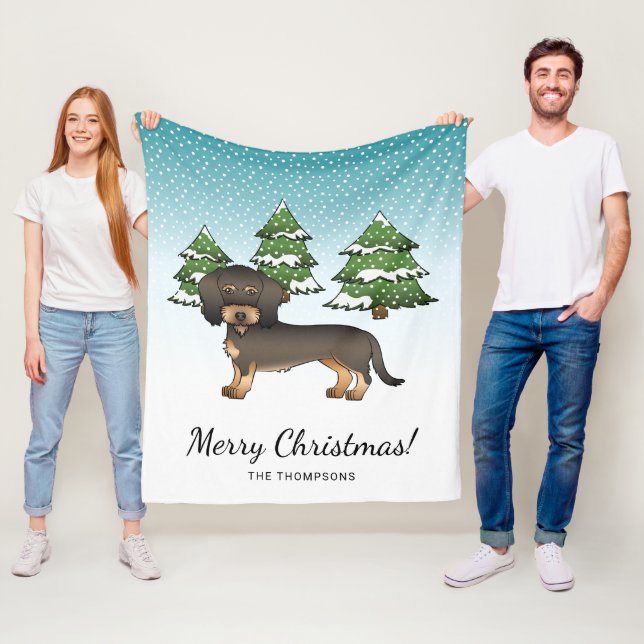 Vildsvinstråhårig Dachshund Hund Vinter Skog Fleecefilt (På plats)