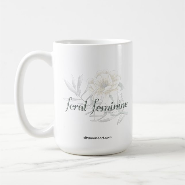 Vildt Feminint — Mjuk Botanisk Typografi Kaffemugg (Vänster)