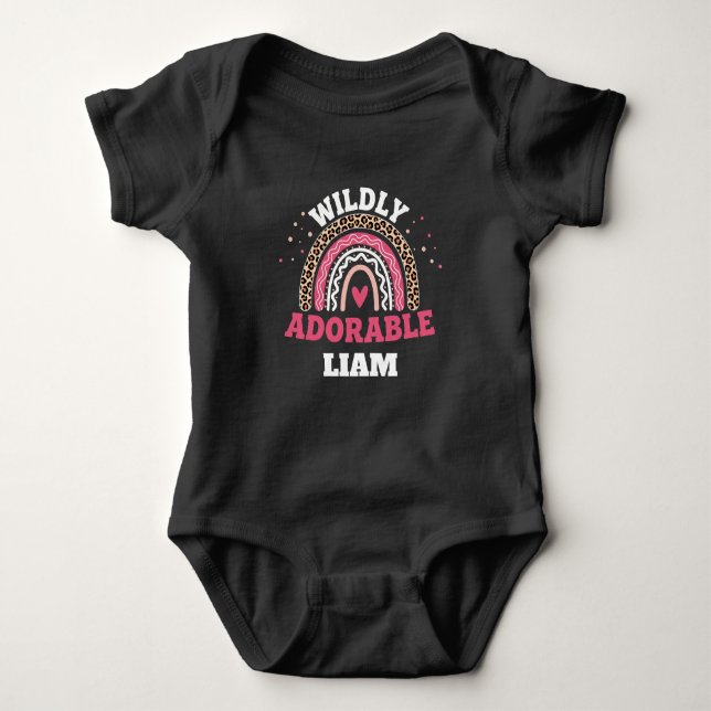 Vildt förtjusande leopard regnbåge baby bodysuit t shirt (Framsida)