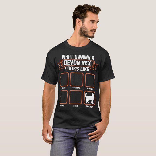 Vilken äga Devon Rex katt ser den lika roliga T Shirt (Hel framsida)