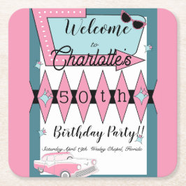 Vilken ålder som helst, 1950 års Retro Birthday Underlägg Papper Kvadrat