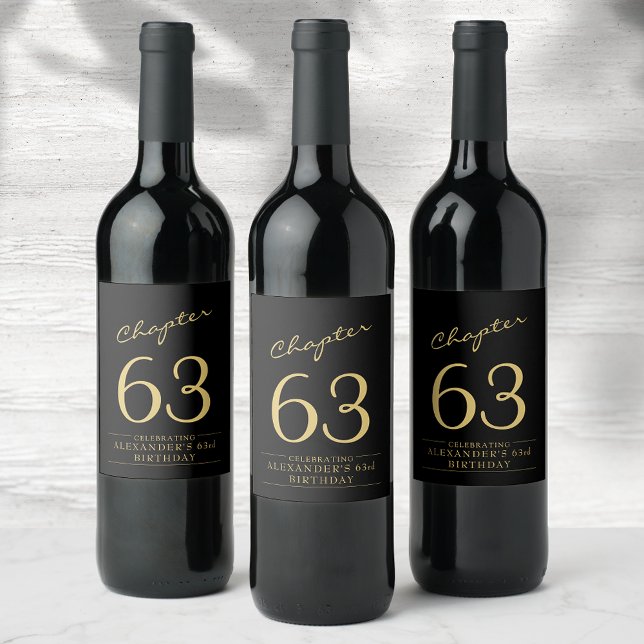 Vilken ålder vid Svart Guld Vinflaska Etikett (Black and gold birthday wine labels celebrating a new chapter. Any age with name.)