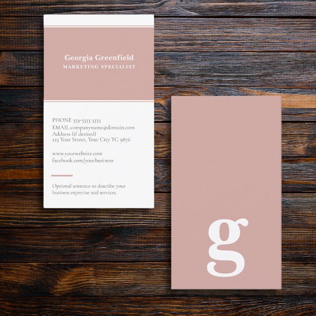 Vilken brev som helst, enkel lyxig  rosa visitkort (Pink monogram business card, any letter, elegant blush pink simple design for marketing and promo)