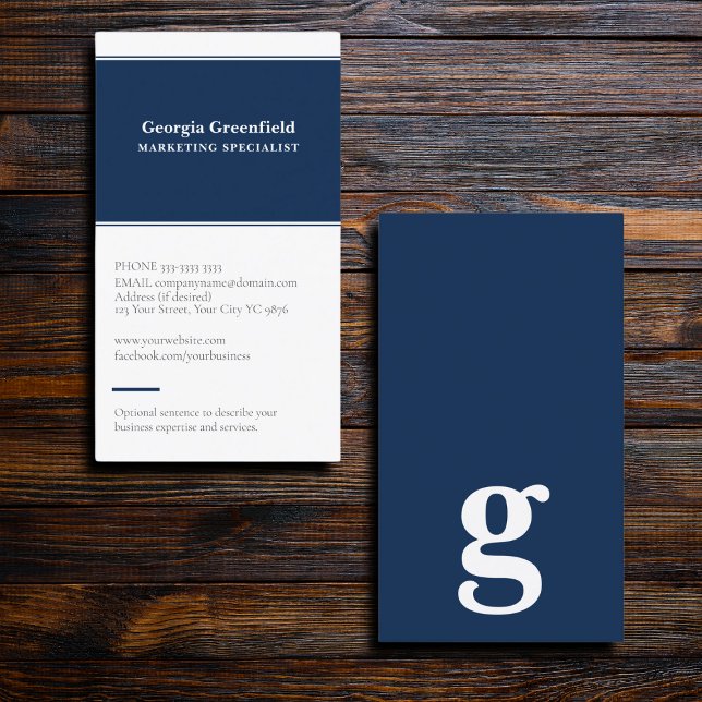 Vilken brev som helst, enkelt lyxmarint blått visitkort (Monogram business card, elegant navy blue modern design)