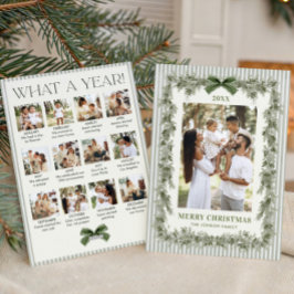Vilken Ett År Sage Grön Bow Jul 13 Foto Julkort