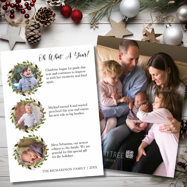Vilken ettårig fotokollage för granskning julkort (What a Year Review Photo Collage Holiday Card)