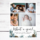 Vilken ettårig fotosamling i modern familj helg vykort<br><div class="desc">Det här moderna helgdag vykort för multifotokollage är ett snyggt sätt att visa dina bästa familjefotografier från det senaste året. Med 4 av dina foton med handskrivet penselskript som säger "Vilket år" och helgdag grey of blue gräs. Ett underbart sätt att och granska ditt år med nära och kära. Lägg...</div>