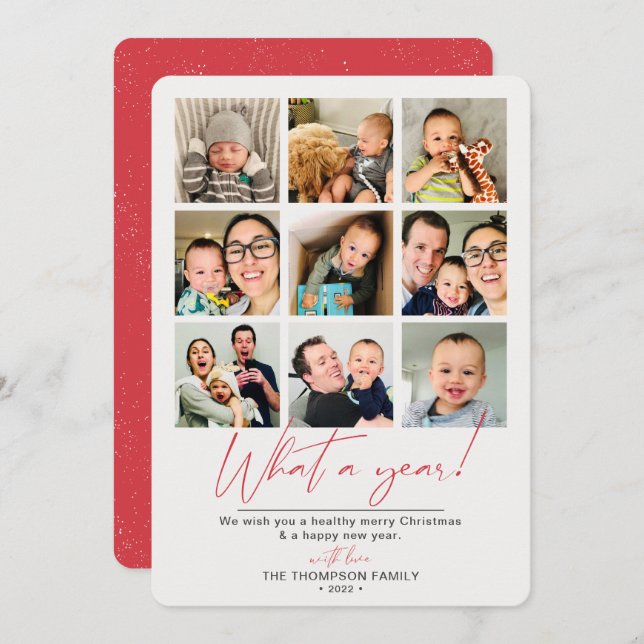 Vilken ettårig röd fotokollage julkort (Fram/baksida)