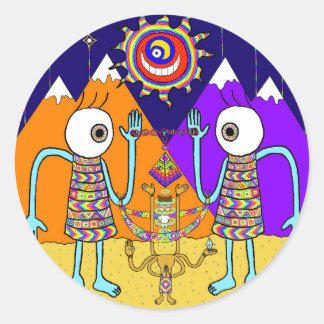 Vilken färgstark världssymbol (cirkel) runt klistermärke