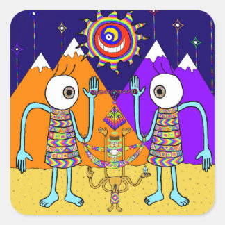 Vilken färgstark världssymbol (kvadrat) fyrkantigt klistermärke