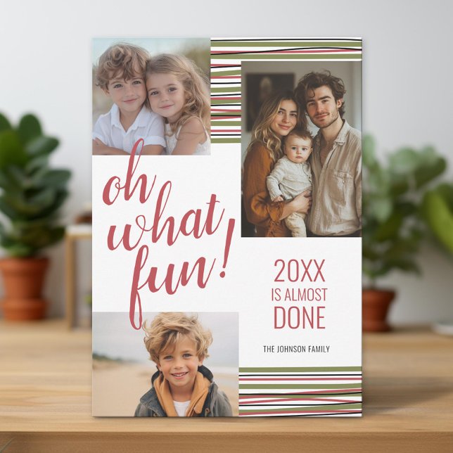 Vilken Roligt - 20XX är nästan klar - röd 3-foto Julkort (Unique Photo Card)