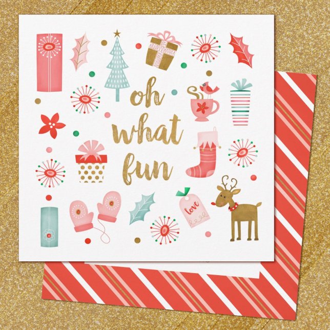 Vilken Roligt av fotopatkort (A cute Christmas photo holiday card with the saying, Oh What fun, Photo & greeting on the back)