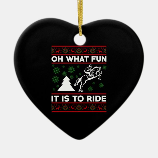 Vilken Roligt det är att rida hästen under Julen? Julgransprydnad Keramik (Framsidan)