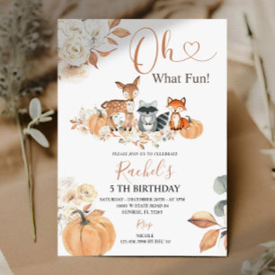 Vilken Roligt Fall Woodland Pumpkin Birthday Inbjudningar