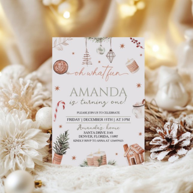 Vilken Roligt jul, första födelsedag Inbjudningar (Skapare uppladdad)