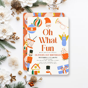 Vilken Roligt jul, Helgdag 1:a födelsedag Inbjudningar