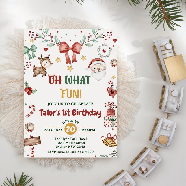 Vilken Roligt! Jultomten 1:a födelsedagen Party Inbjudningar (Skapare uppladdad)