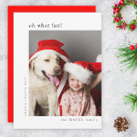 Vilken Roligt! Modern minimal julfoto Red Julkort<br><div class="desc">Ett platta gratulationskort för foto i snyggt med klassisk typografi "åå vilken roligt!" i svart på en ren vit bakgrund och en ljusröd funktion färg på motsatt sida. Fotot och texten kan enkelt anpassas för personligt bruk. En enkel, minimalistisk och contemporary julklapp som utmärker den här julhelgen! Bilden som visas...</div>