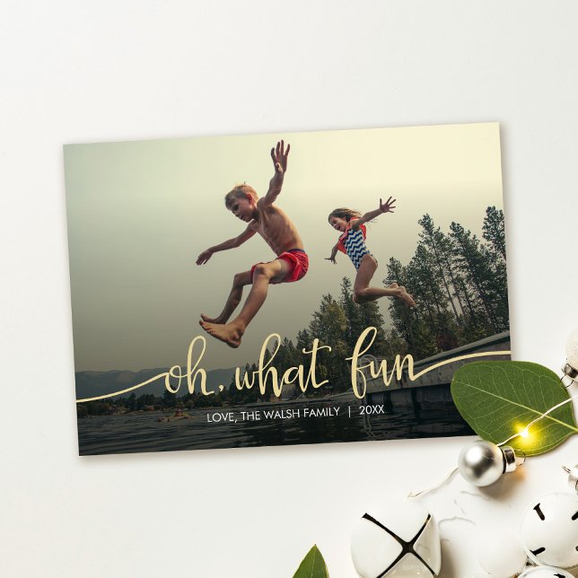 Vilken Roligt! Platt Helgdag-fotokort Julkort (Oh, What Fun holiday card)