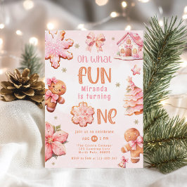 Vilken Roligt rosa jul jul 1:a födelsedag Inbjudningar