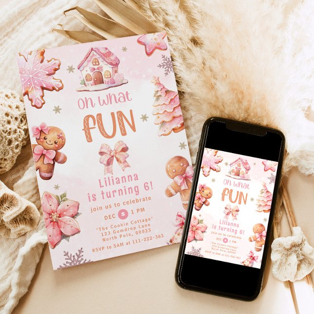 Vilken Roligt rosa julflicka födelsedagsfest Inbjudningar (Skapare uppladdad)