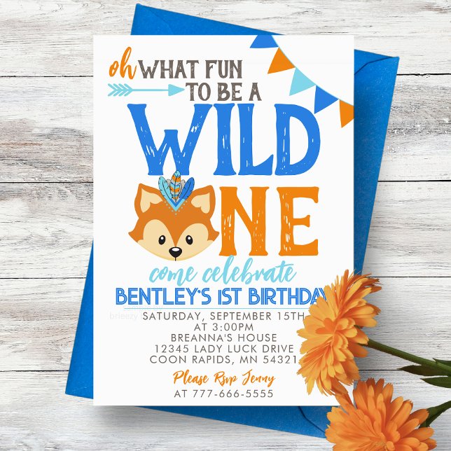 Vilken Roligt ska vara en Vild 1:a födelsedag? Inbjudningar (What Fun to be a Wild One Tribal Fox1st Birthday Invitations. Available printed or digital download)