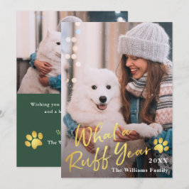 Vilken Ruff Year Pet Hund Puppy 2 Photo Grönt Guld Julkort